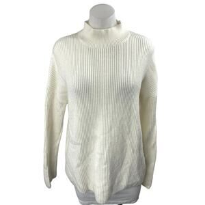 Rhythm. Classics Women's White Wool Rib Knit Mock Neck Long Sleeve Sweater Top S